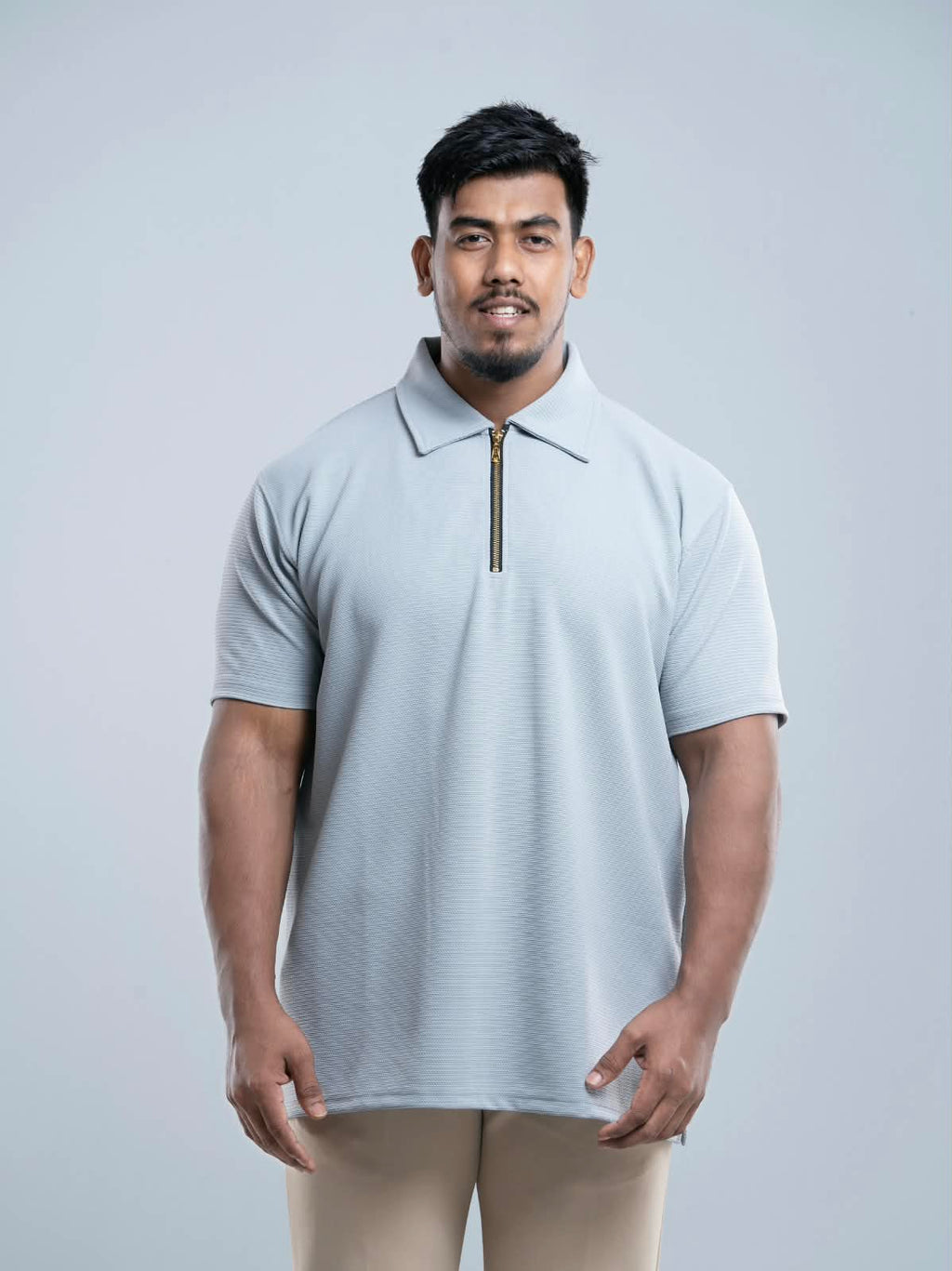 Light gray Premium zipper Polo Shirt