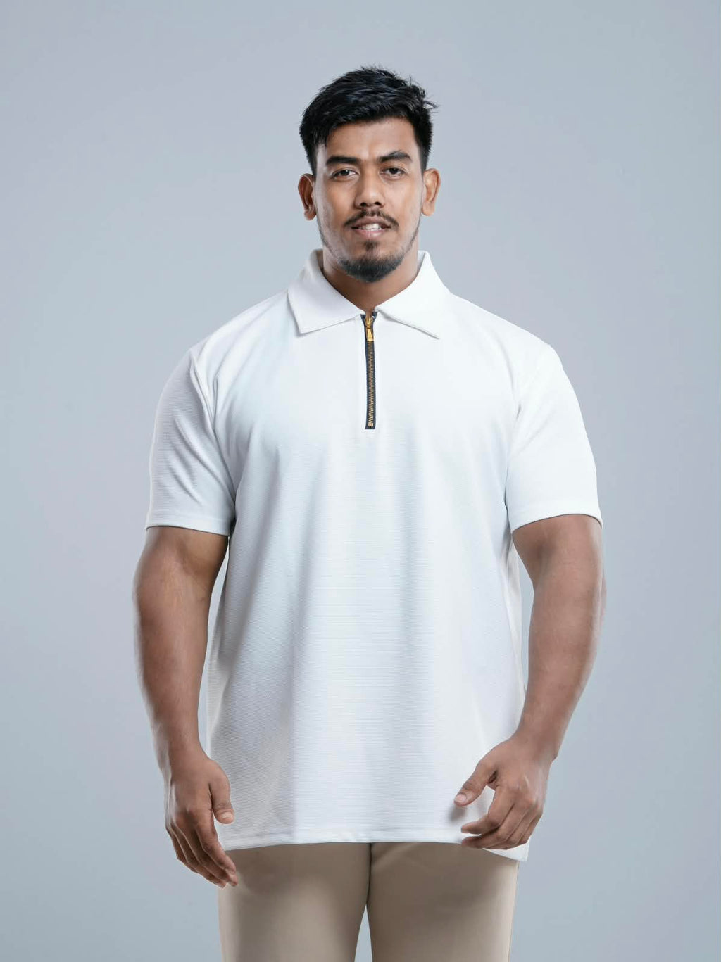 White Premium zipper Polo Shirt