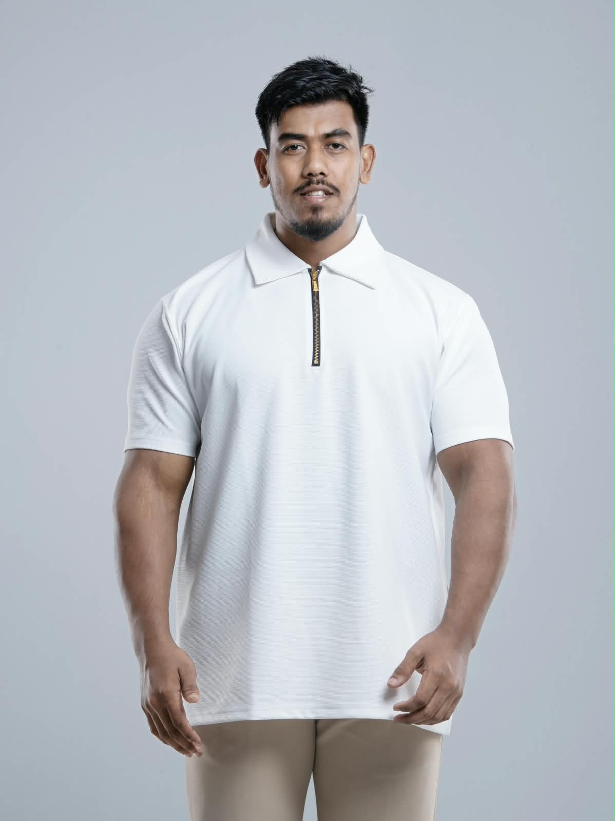 White Premium zipper Polo Shirt