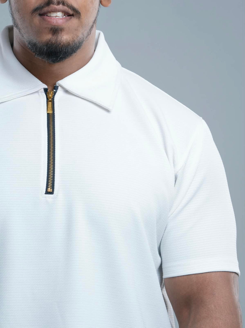 White Premium zipper Polo Shirt