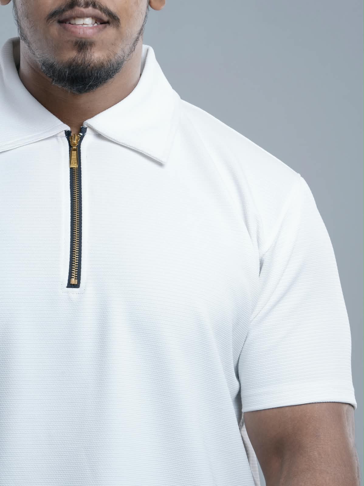 White Premium zipper Polo Shirt