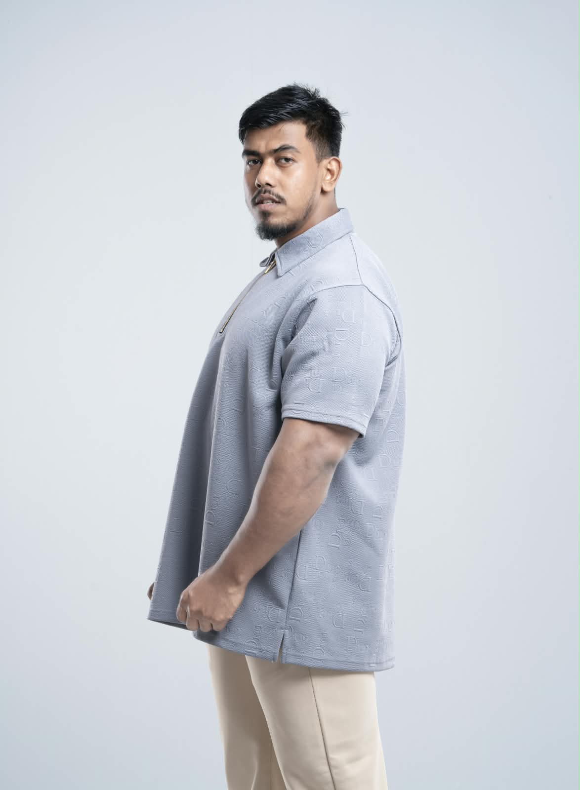 Ash Grey Premium Dior ambush  zipper Polo Shirt