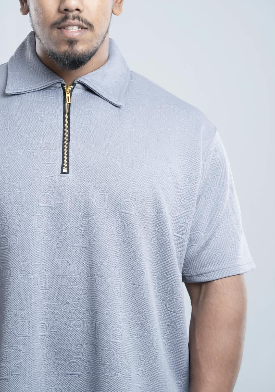 Ash Grey Premium Dior ambush  zipper Polo Shirt