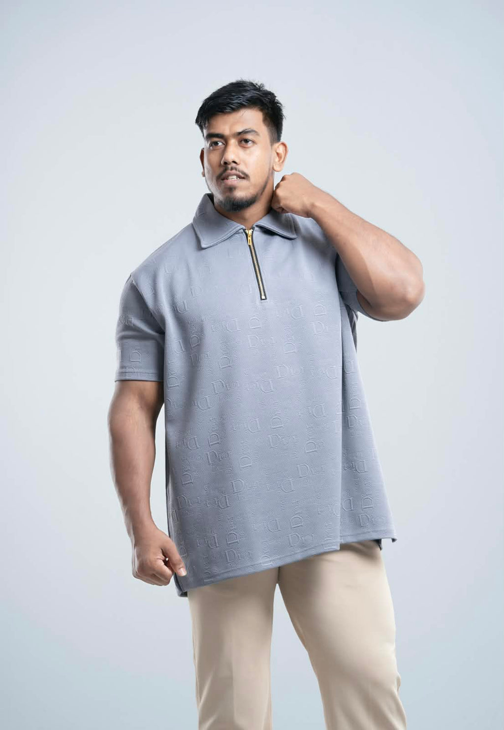 Ash Grey Premium Dior ambush  zipper Polo Shirt