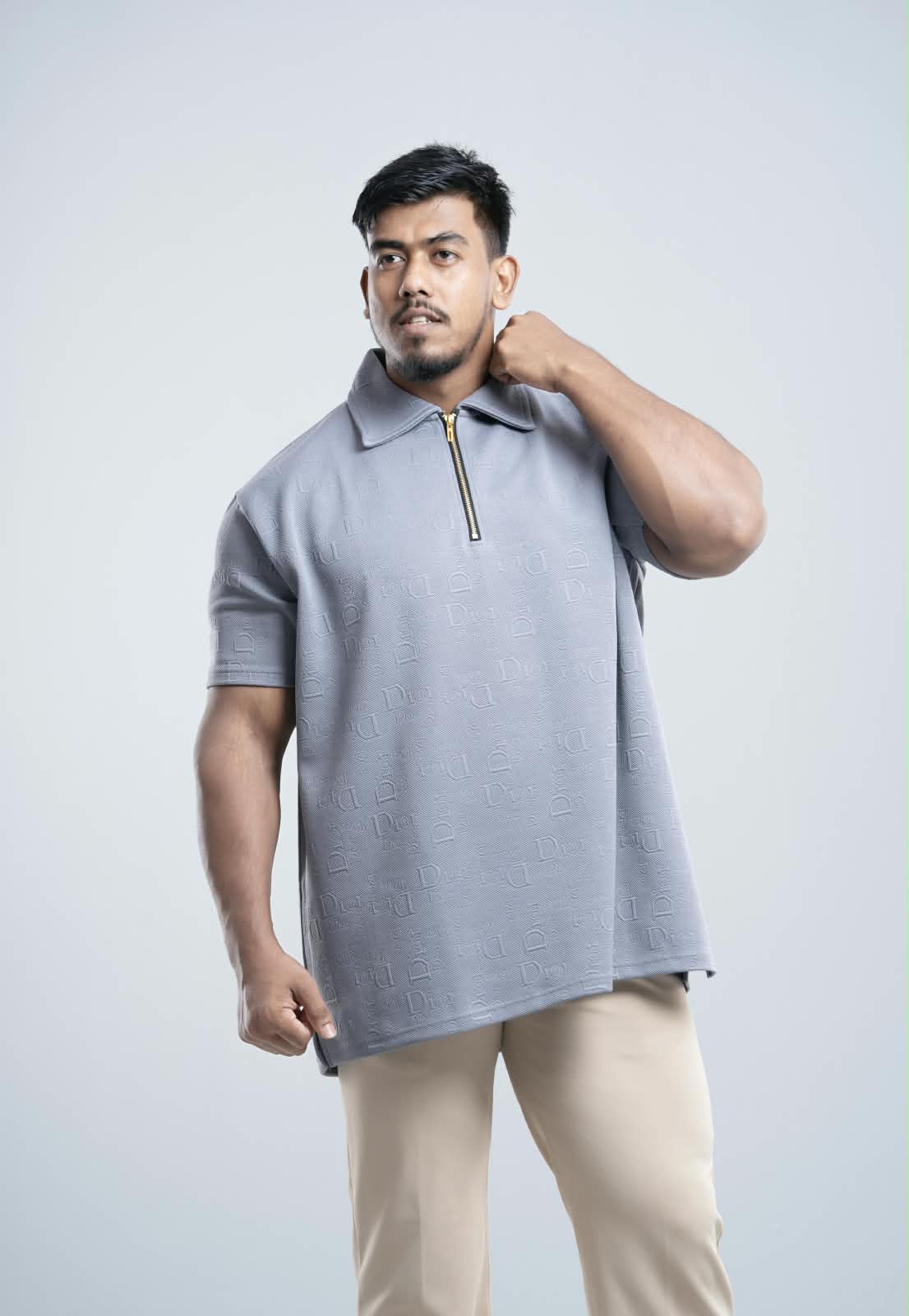 Ash Grey Premium Dior ambush  zipper Polo Shirt