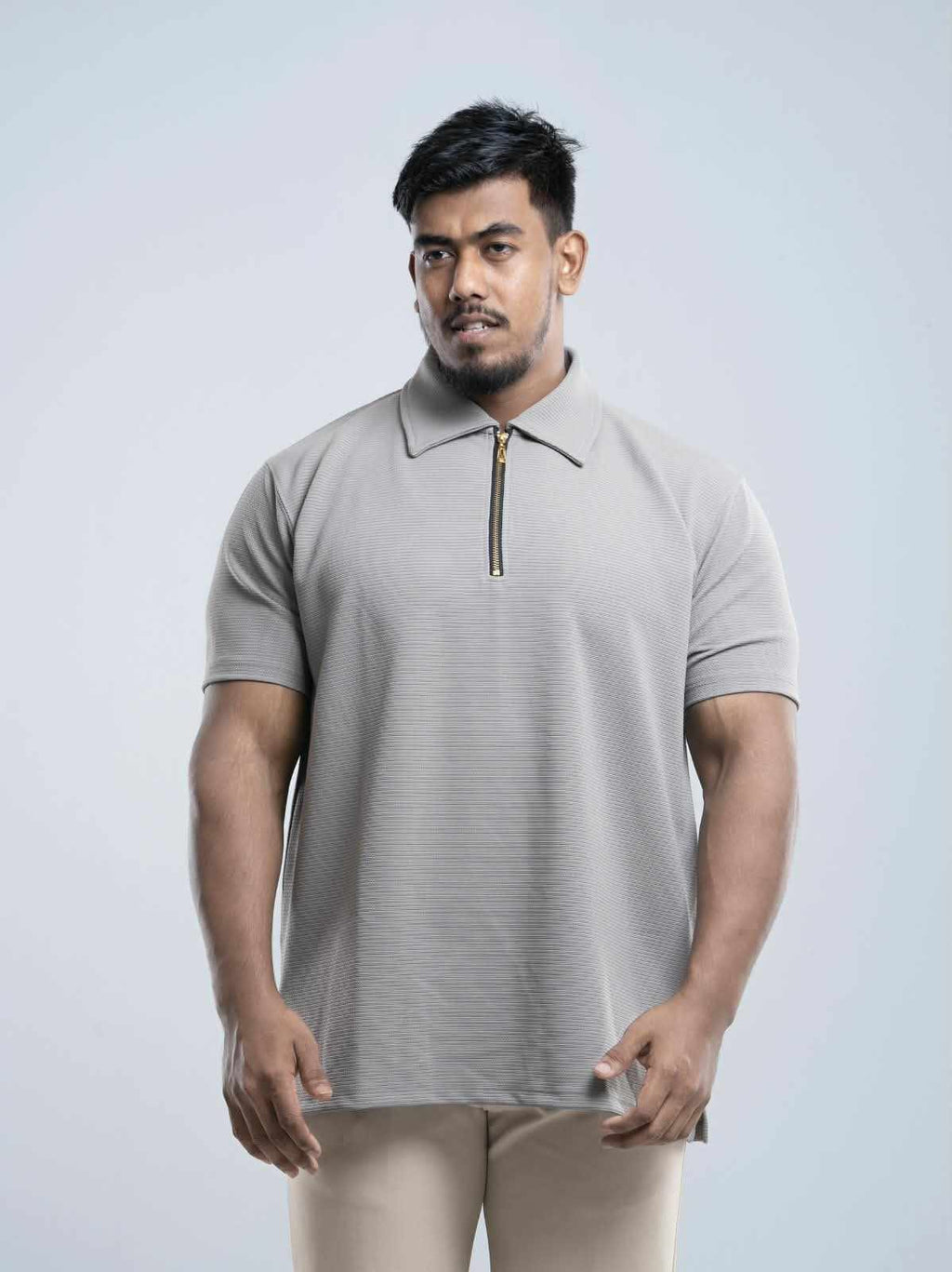 Light beige Premium zipper Polo Shirt
