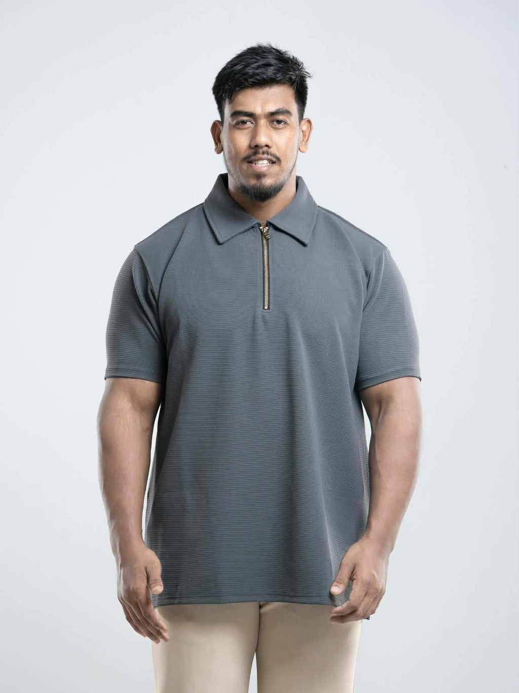 Light beige Premium zipper Polo Shirt