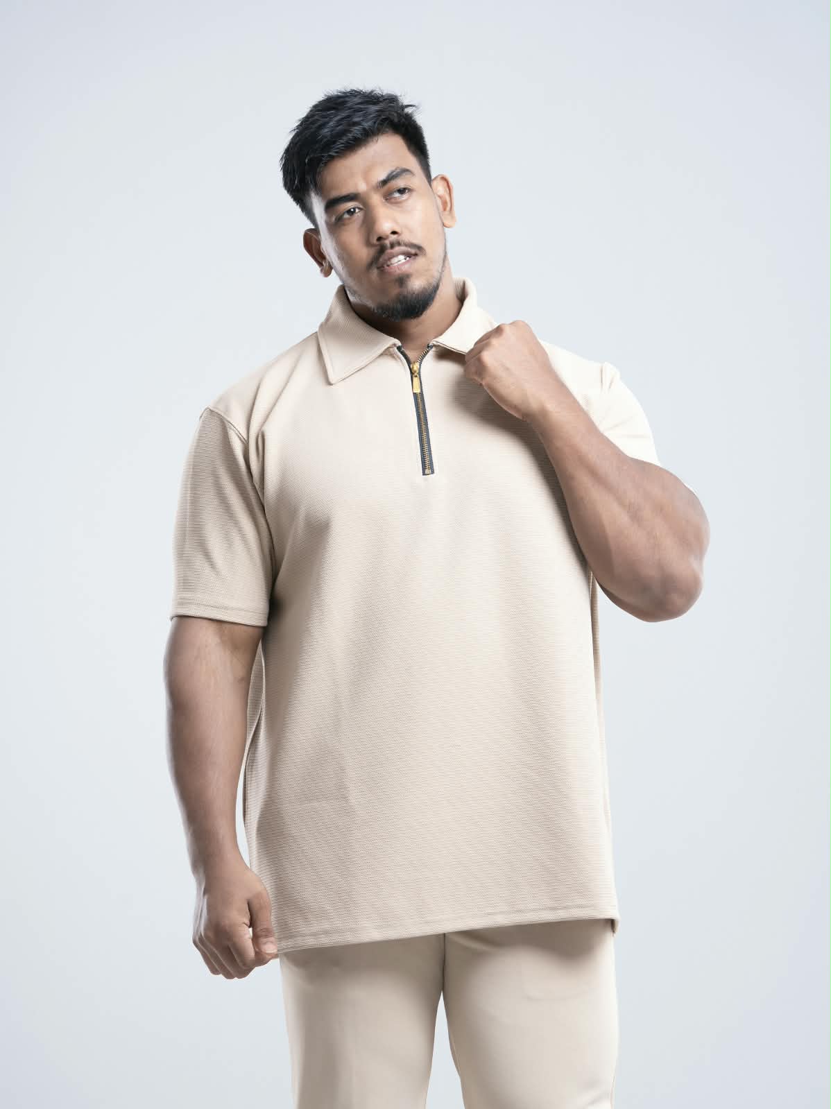 Light gray Premium zipper Polo Shirt