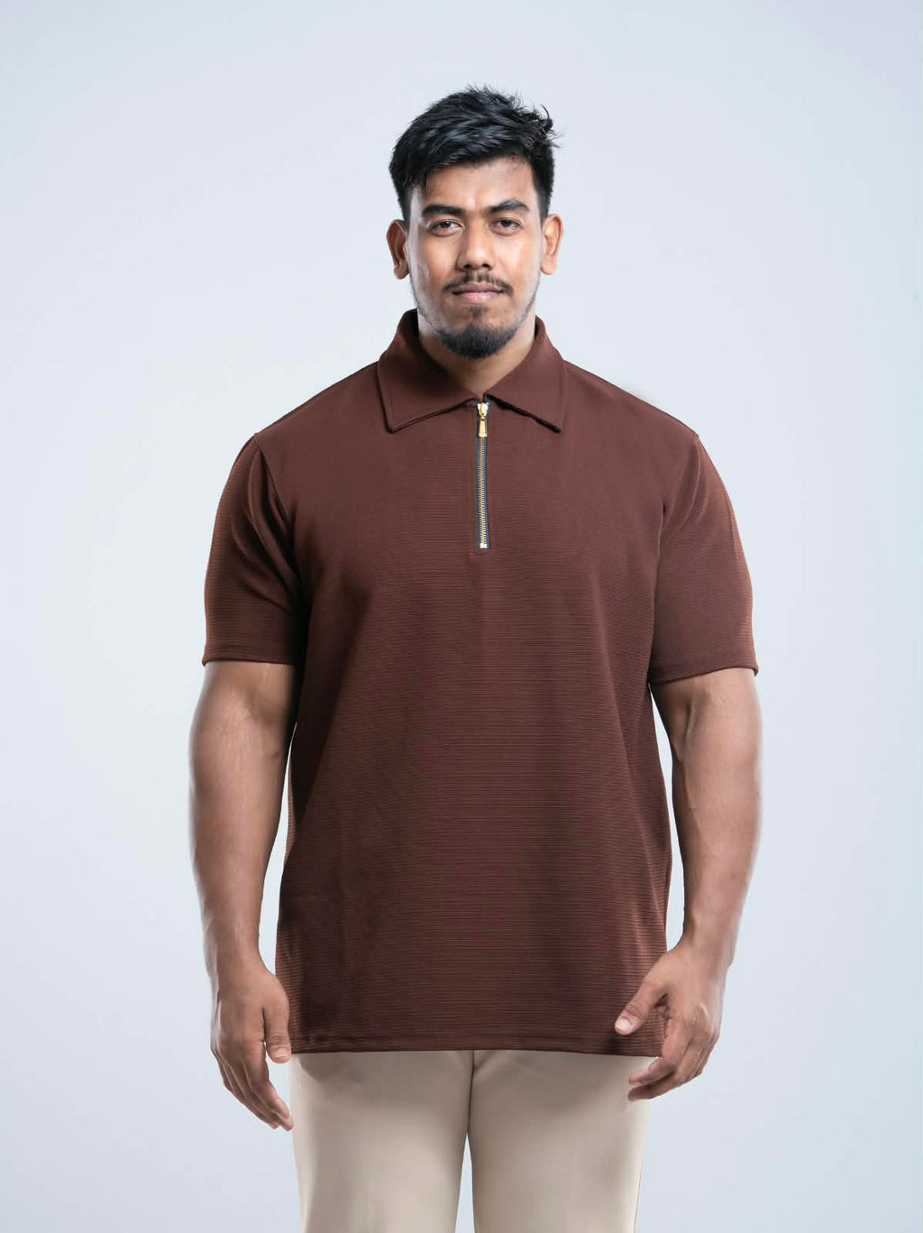 Dark brown Premium zipper Polo Shirt