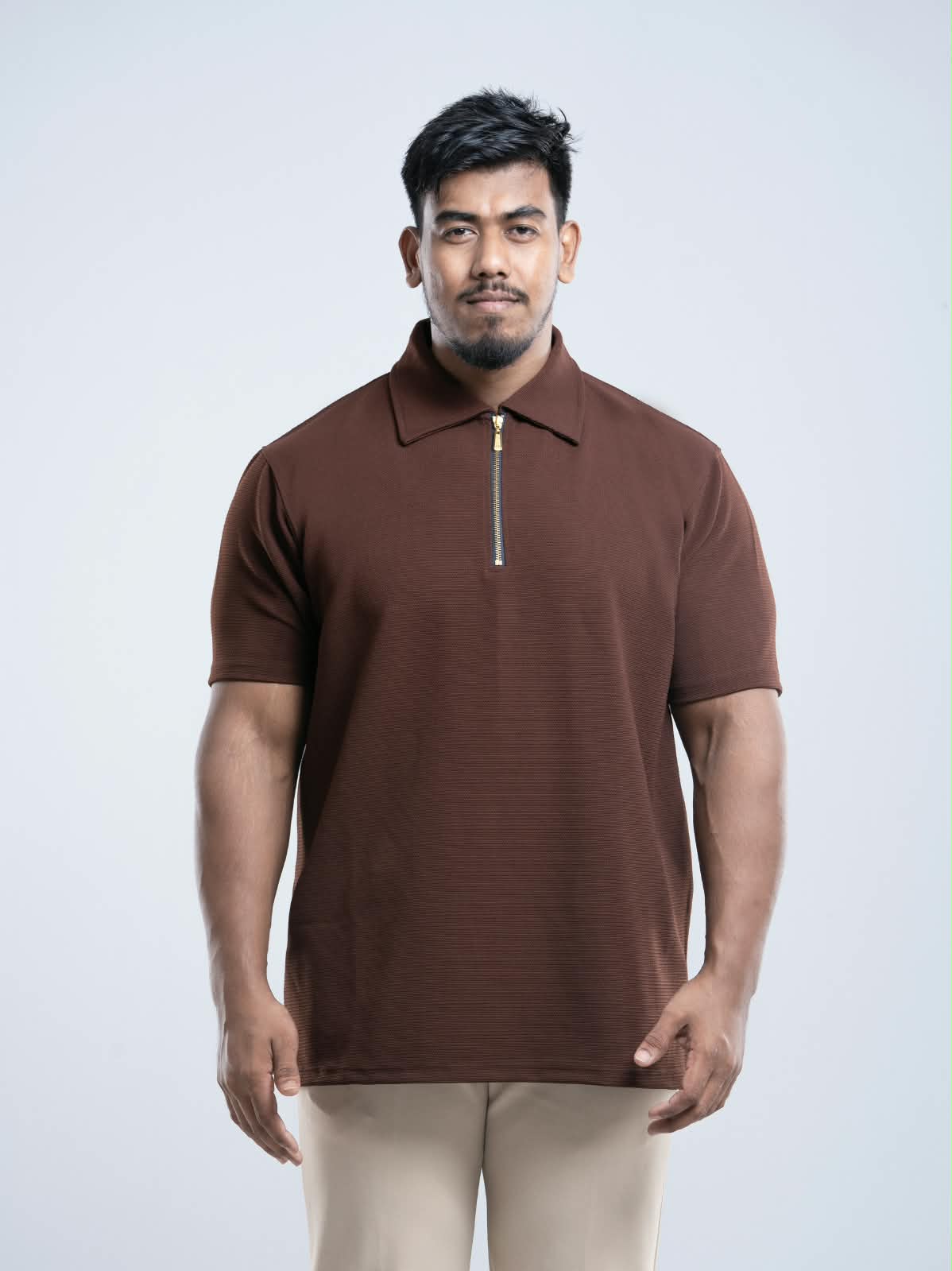 Dark brown Premium zipper Polo Shirt