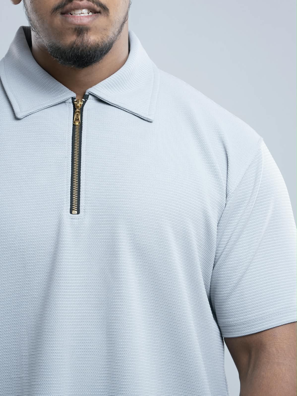 Light gray Premium zipper Polo Shirt