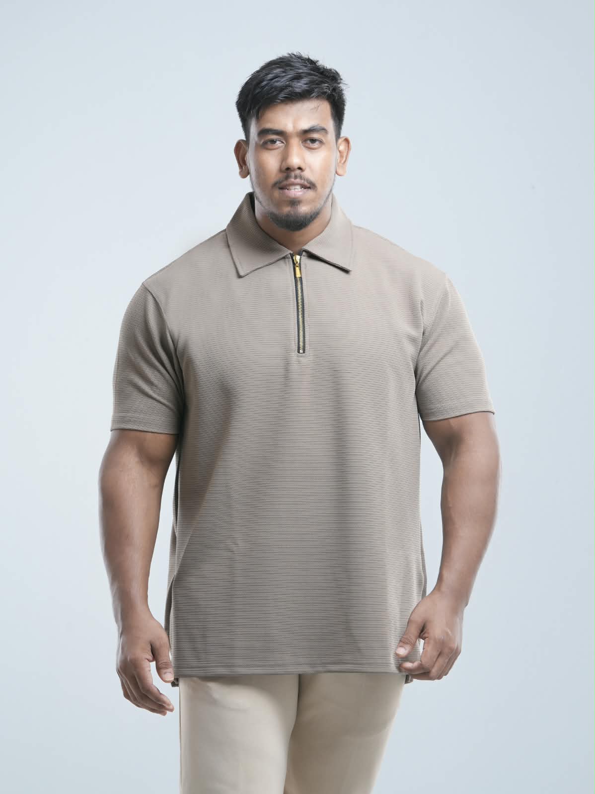 Light beige Premium zipper Polo Shirt