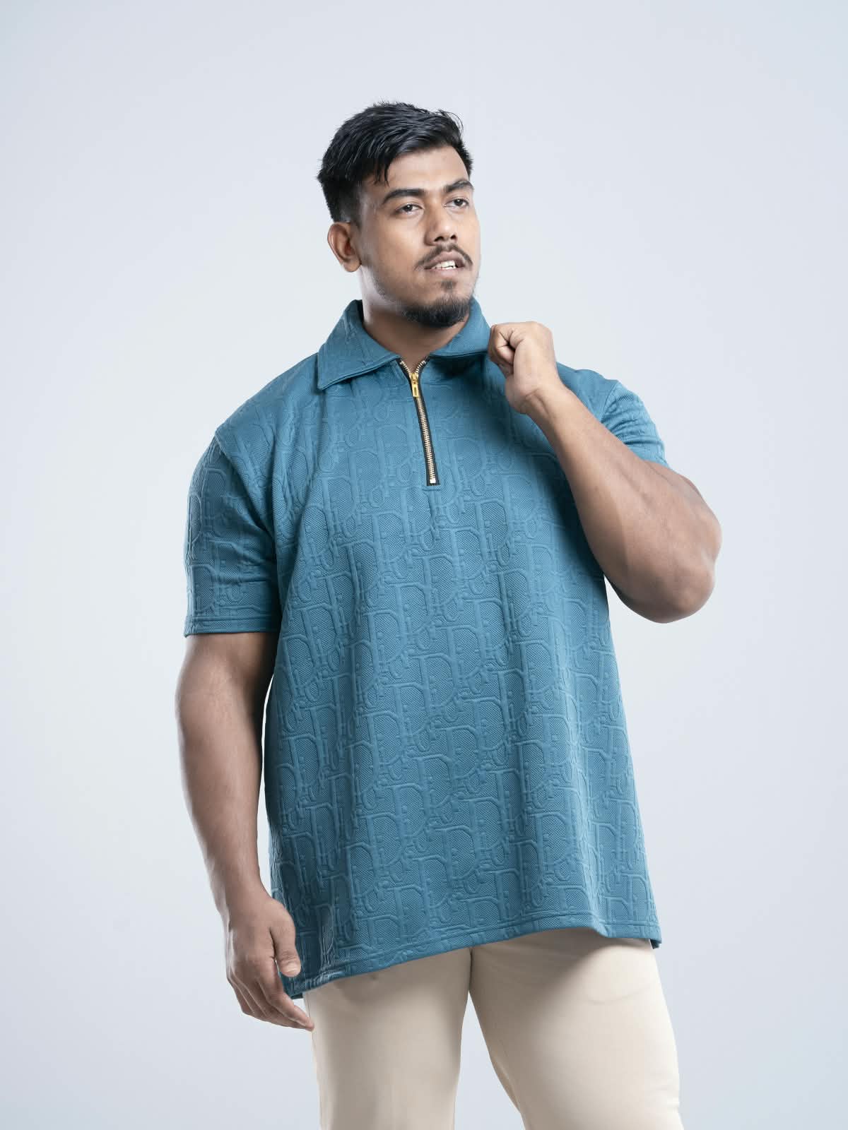 Ocean Blue Premium Dior ambush  zipper Polo Shirt