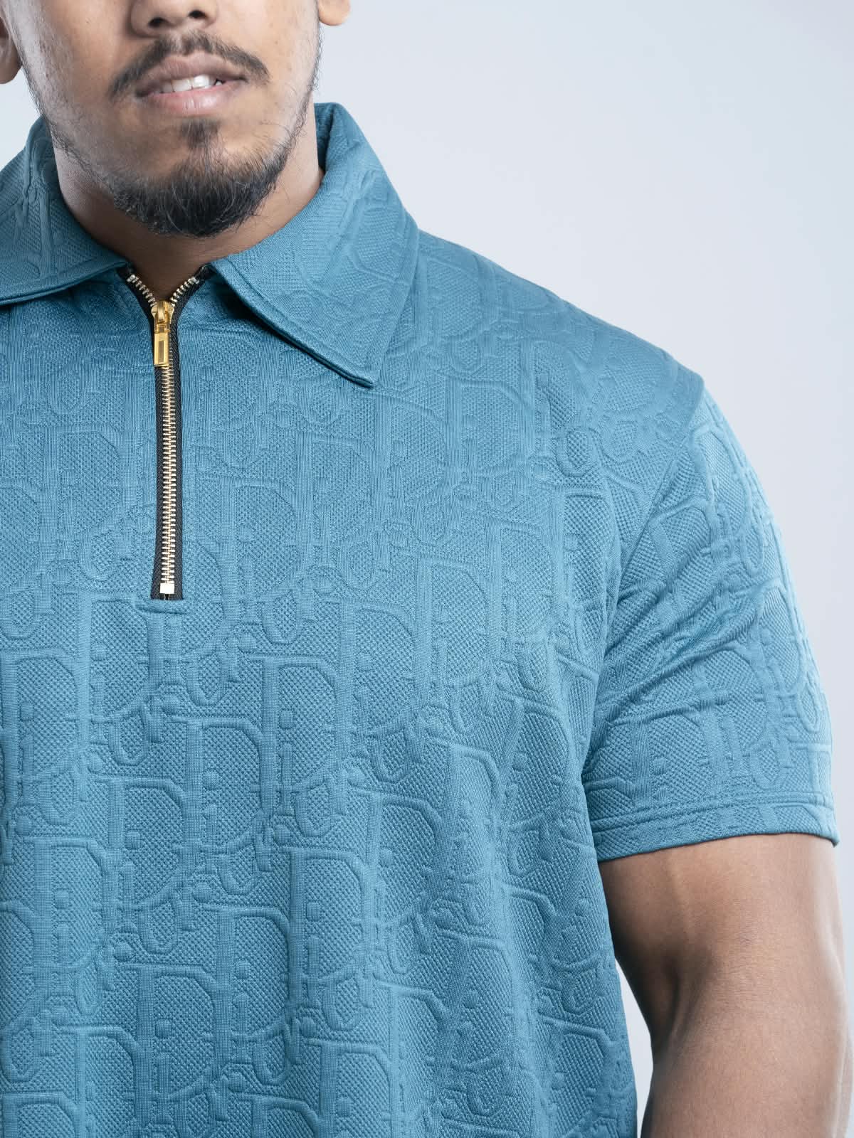 Ocean Blue Premium Dior ambush  zipper Polo Shirt