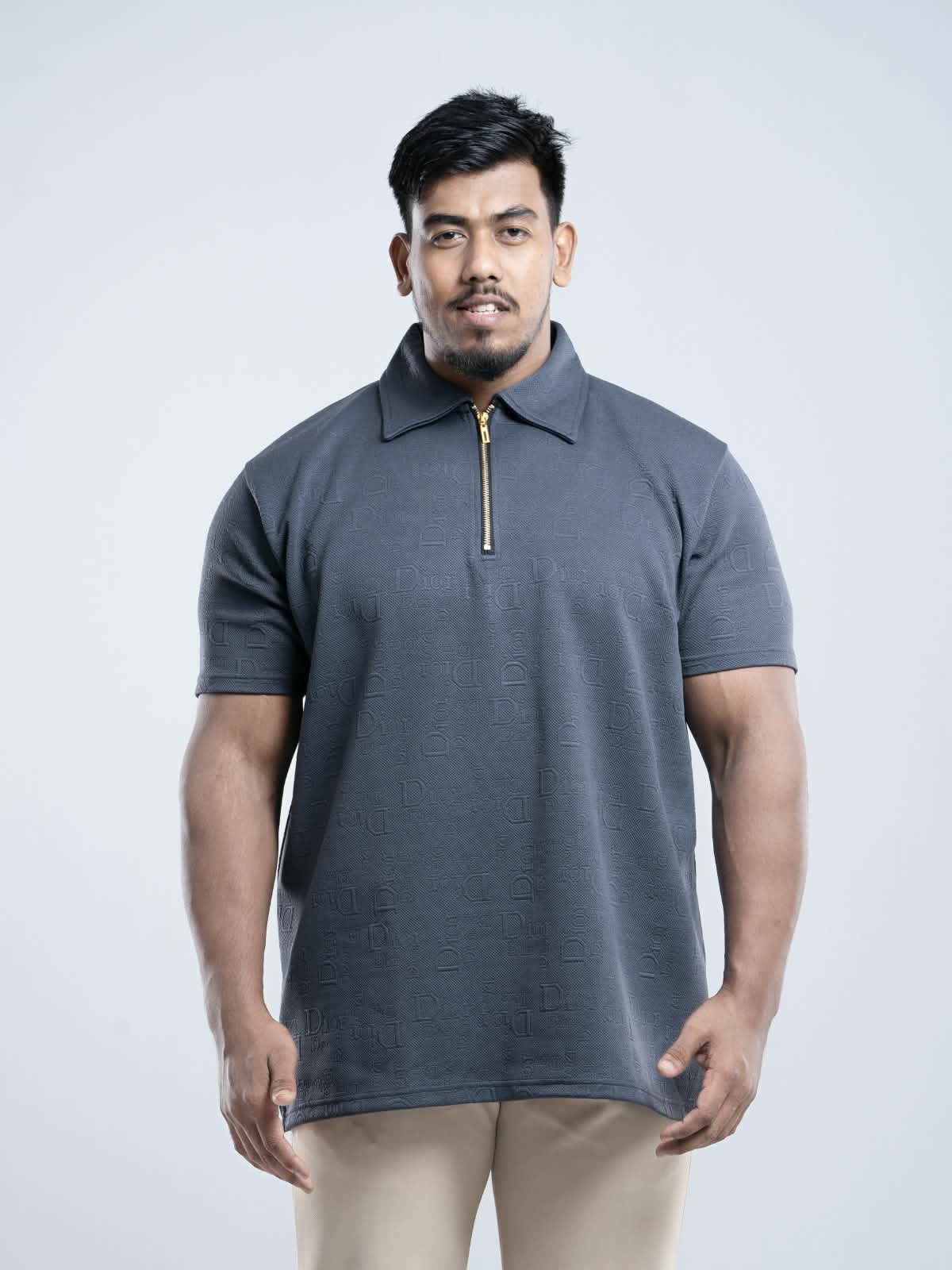 Charcoal Grey Premium Dior ambush  zipper Polo Shirt